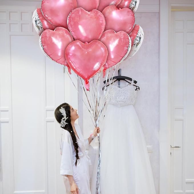 TONIFUL 30 Pcs Clear Pink Heart Balloons 18 Inch Heart Shape Foil Balloon | - Image 6