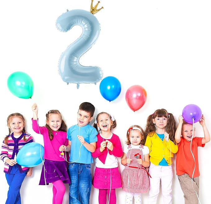 Number 2 Foil Balloon with Crown, 40-Inch Light Blue | Light blue number 2 foil - Image 2