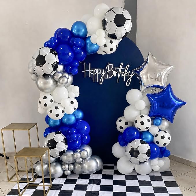Soccer Balloons, Metallic Blue Silver Balloons - Image 3