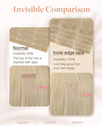 GOO GOO Invisi Edge Tape in Hair Extensions Human Hair, 18ET90A Natural Blonde Balayage 20pcs injected with 20pcs classical tape ins, 10inch 60g, Virgin Remy Hair, Natural Look