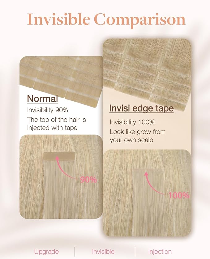 GOO GOO Invisi Edge Tape in Hair Extensions Human Hair, 18ET90A Natural Blonde Balayage, 10pcs 14inch 25g, Virgin Remy Hair, Seamless Injected Tape, Natural Look