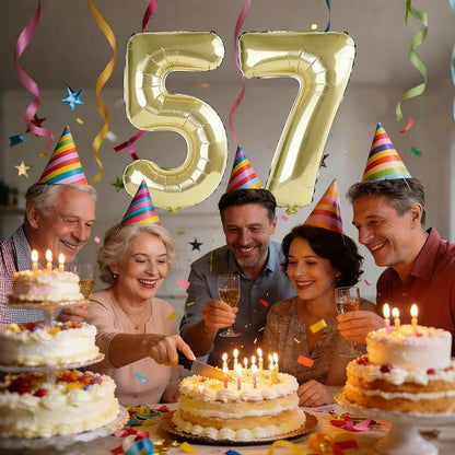 40 Inch Number 57 Balloons for 57th Birthday Party Decorations, 0-100 Champagne - Image 2