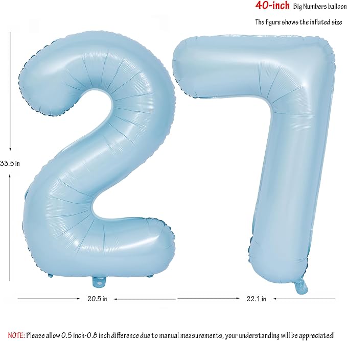 40 In Matte Blue Number Balloons Helium Foil Mylar Balloon Party Digital 27 | - Image 2