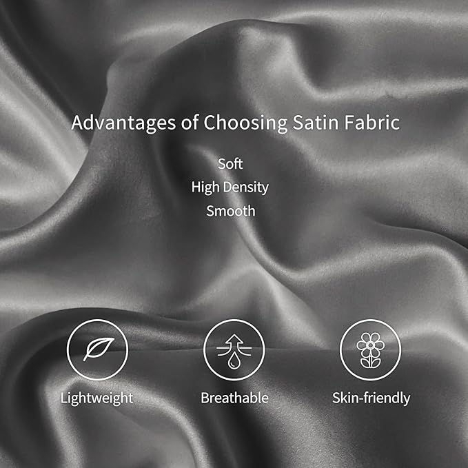 Satin Silk Pillowcase for Hair and Skin, Black Pillow Cases Standard Size Set of 4 Pack Super Soft Pillow Case with Zipper Closure (Gray, King (4 Pack))