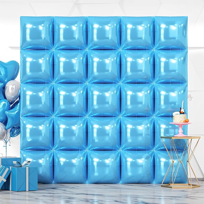 NISOCY 25PCS Pearl Blue Square Foil Balloons Wall Backdrop | Double Sided Light by NISOCY