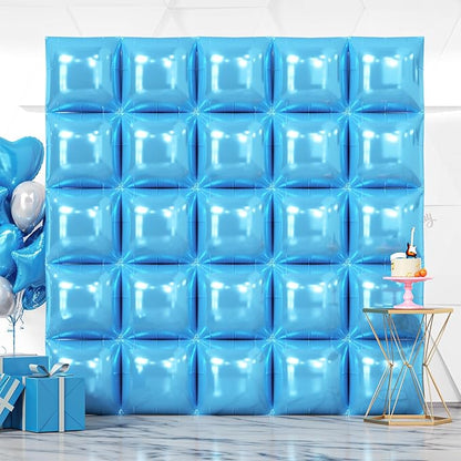 NISOCY 25PCS Pearl Blue Square Foil Balloons Wall Backdrop | Double Sided Light by NISOCY