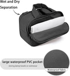 Travel Toiletry Bag for Women, Large Wide-open Puffy Cosmetic Makeup Bag with Wet-Dry Separation, Multi-Pocket Organizer with Carry Handle for Toiletries, Cosmetics, Essentials, Black