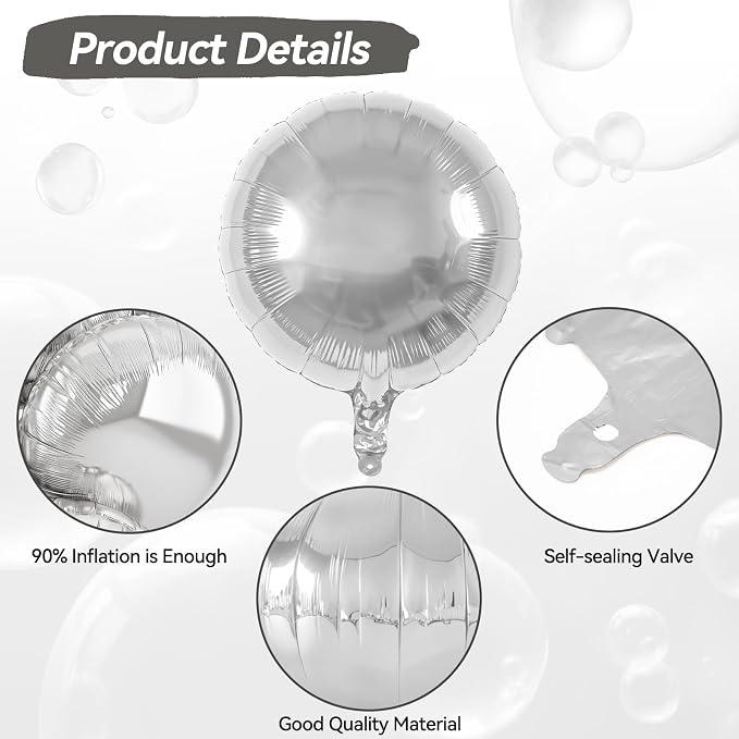 20PCS Silver Round Shaped Balloons, 18 Inch Round Foil Balloon, Giant Round - Image 3