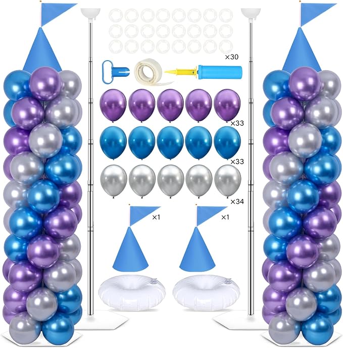 2 Sets Blue Princess Castle Balloon Column Stand Kit by Naozinebi