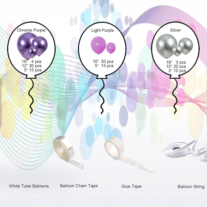 Purple Silver Balloon Garland 127 Pcs 18In 12In 10In 5In Latex Balloons Arch Kit - Image 2