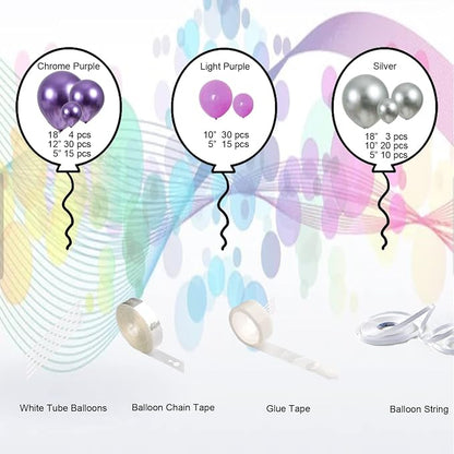 Purple Silver Balloon Garland 127 Pcs 18In 12In 10In 5In Latex Balloons Arch Kit - Image 2