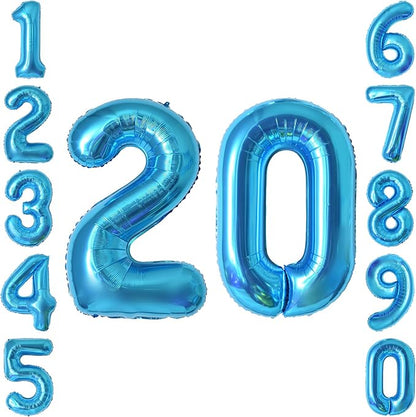 Shiny Light Blue Foil Number 20 Balloon, Radiant 20s Decade Party Decor and by Unknown