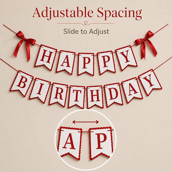 Red Happy Birthday Banner with Satin Bows - Image 5