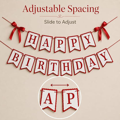 Red Happy Birthday Banner with Satin Bows - Image 5