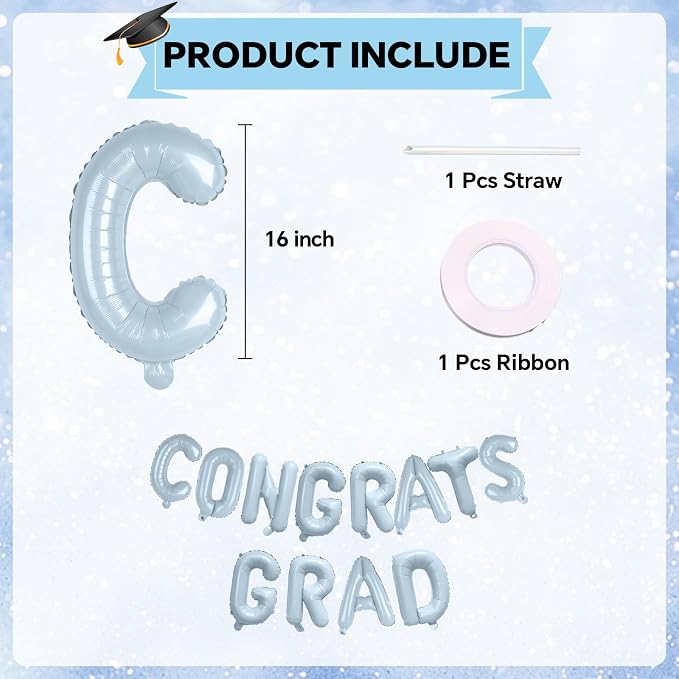 16 Inch Pastel Blue Congrats Grad Banner Balloons, Pastel Blue Congrats Grad - Image 2