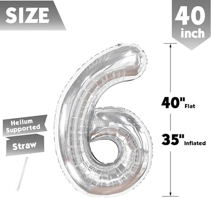 40 Inch Silver Number 6 Balloon Birthday Party Decorations - Image 5