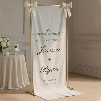 Personalized Wedding Welcome Sign Banner – Custom Couple Names & Date, Elegant - Image 3