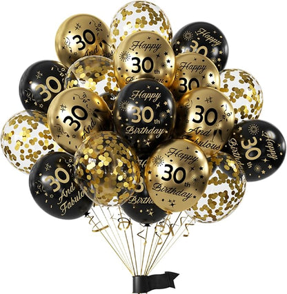 Black Gold 30th Birthday Balloons Pack of 15 Men Women Happy 30th Birthday by Hongplus