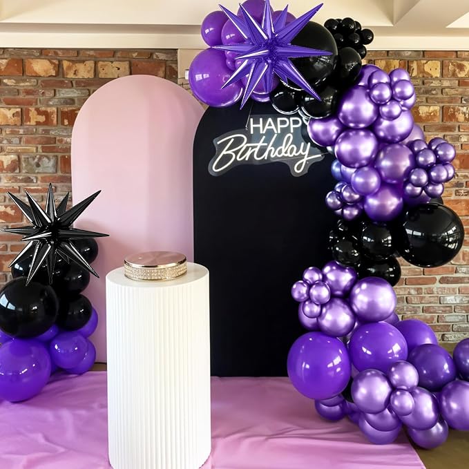 Purple and Black Balloons, 12 Inch Metallic Purple Dark Light Purple Black - Image 5