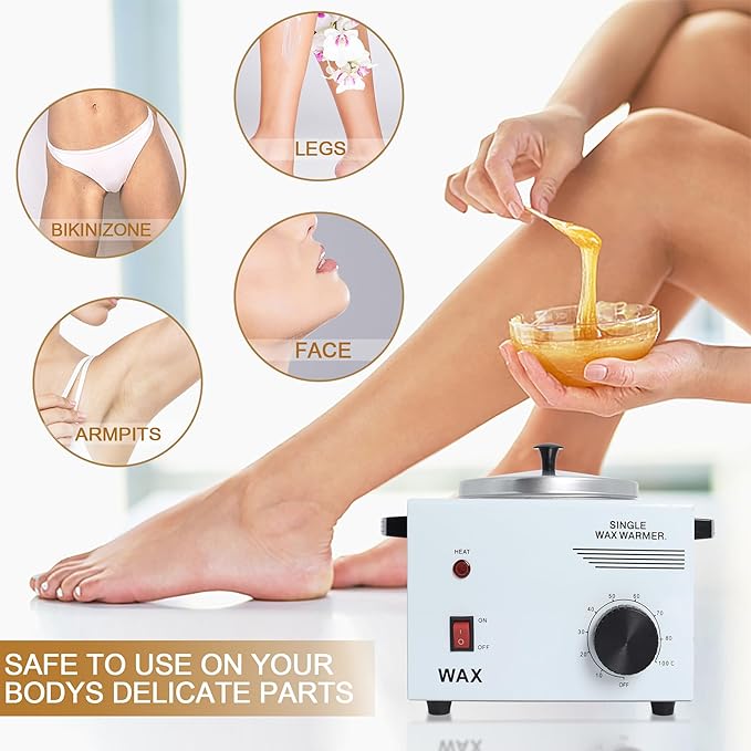 Podoy Wax Warmer for Hair Removal, Professional Single Wax Warmer Pot Melter Heater with Adjustable Temperature Set, Home Spa & Salon Electric Waxing Machine with 200pcs Sticks