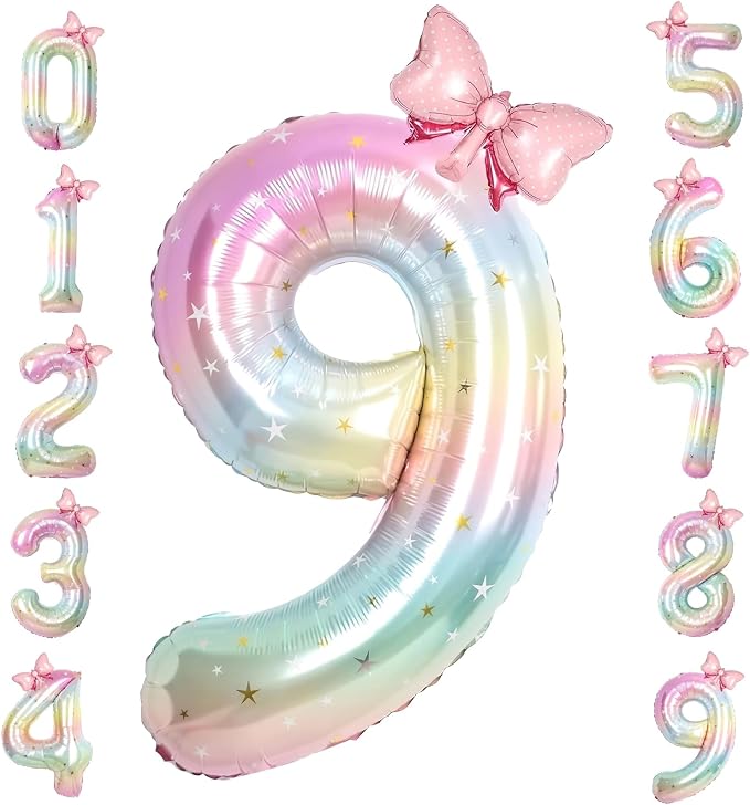 40 Inch Number 9 Balloon Giant Foil Mylar Rainbow Birthday Party Decor | by TNCDJKPA
