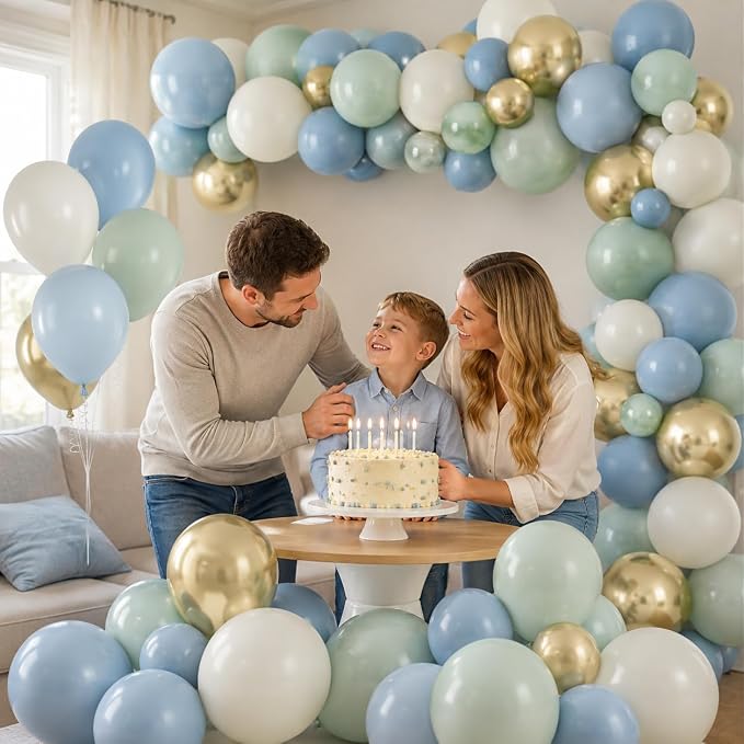 Dusty Blue Green Balloons, Slate Fog Blue Dusty Green Ivory Balloons - Image 6