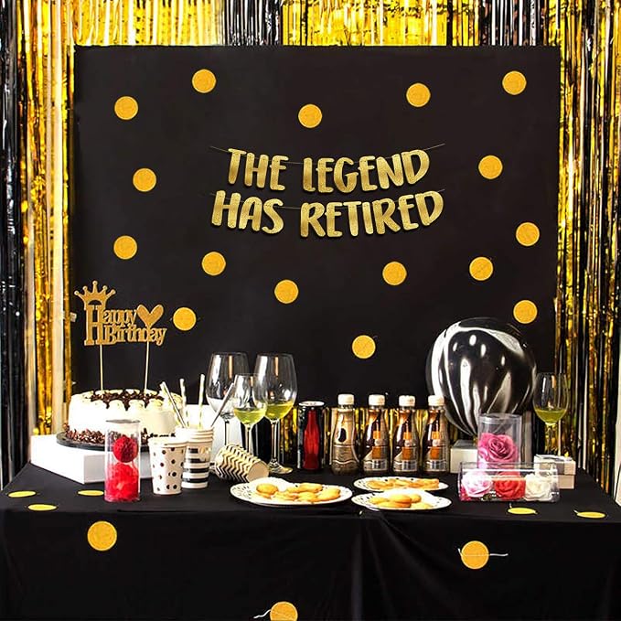 Pre-Strung The Legend Has Retired Gold Glitter Banner - Image 2
