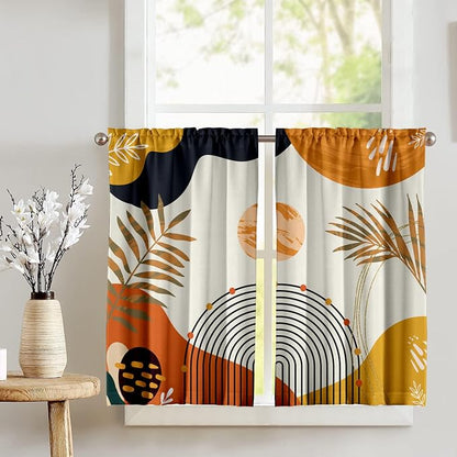 Orange Boho Curtains 39 Inch Mid Century Cafe Drapes - Image 2