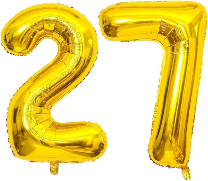 Gold 27 Number Balloons, 40 Inch Giant Number 27 Balloons Foil Mylar Helium by Lovoir