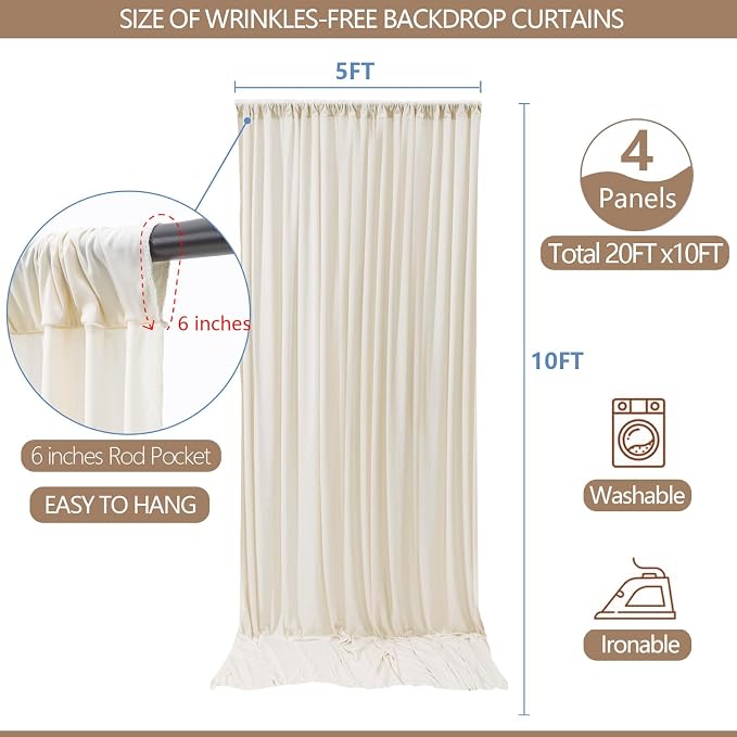 20x10ft Wrinkle Free Ivory Backdrop Curtain - Image 3