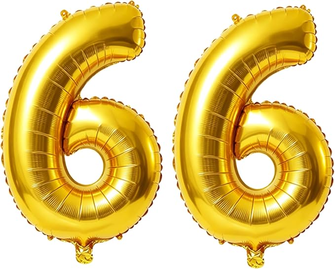 40 Inch Number 66 Balloons for 66th Birthday Party Decorations, 0-100 Gold by FOBELEC