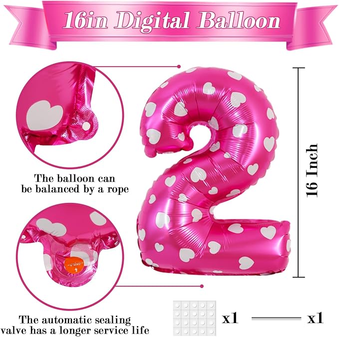 TONIFUL Number Balloon 16 Inch 10Pcs Pink Polka 0-9 Birthday Number Ballons | - Image 2