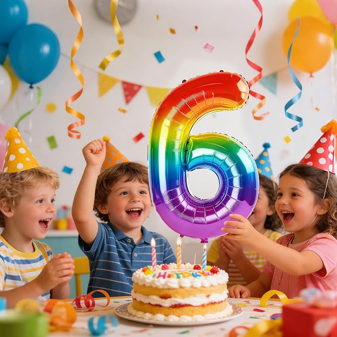 40 Inch Number 6 Balloons for 6th Birthday Party Decorations, 0-100 Rainbow - Image 2