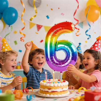 40 Inch Number 6 Balloons for 6th Birthday Party Decorations, 0-100 Rainbow - Image 2