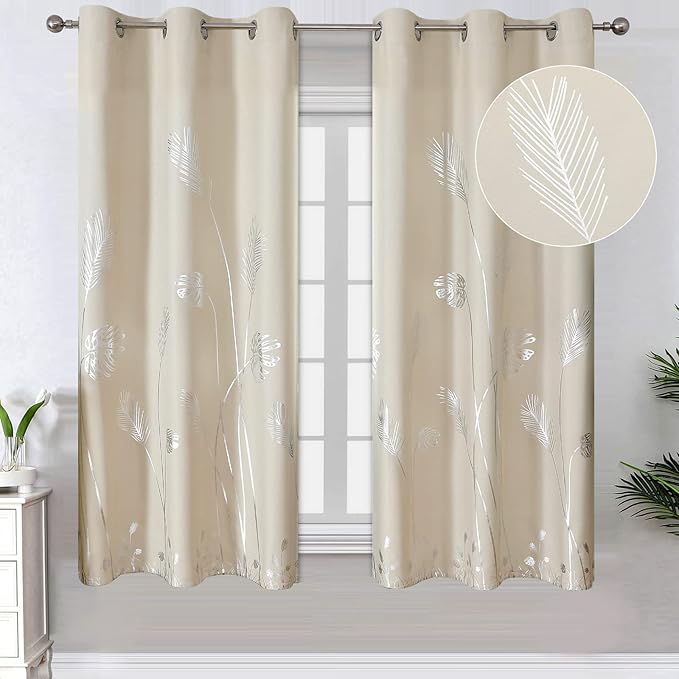 Silver Plam Tree Printed Curtains Light Blocking Curtains Thermal Insulated by ESTELARTEXTILER