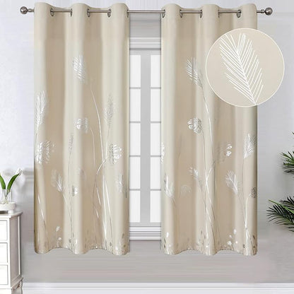 Silver Plam Tree Printed Curtains Light Blocking Curtains Thermal Insulated by ESTELARTEXTILER