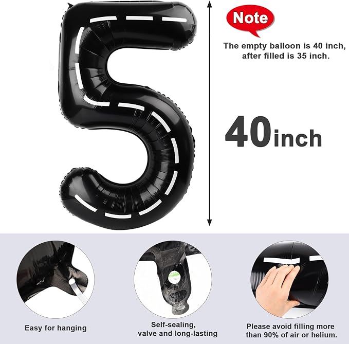 Number 5 Balloons 40 Inch for 5 15 Birthday Party Decorations, Line Black | - Image 5