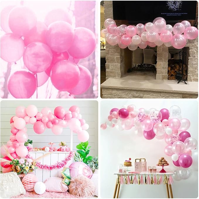 Pink Balloons Set, 60 Packs 12 Inch Metallic Chrome Pink Pearl Macaron Light - Image 6