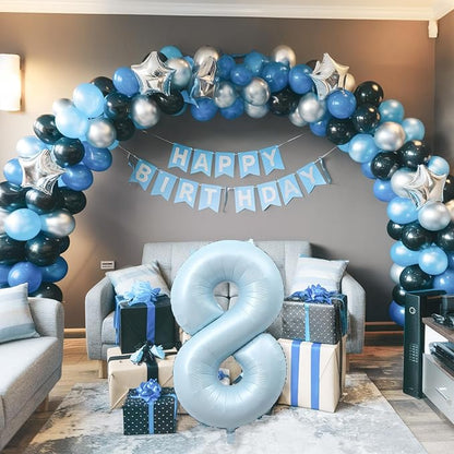 Foil 8 Balloon, Light Matte Blue Big Number 8 Balloons - Image 6