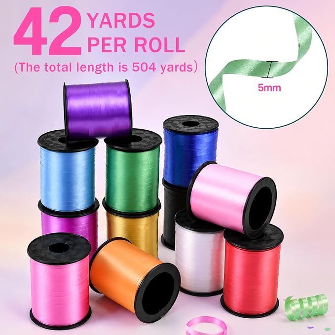 TONIFUL 12 Assorted Multi-Color Curling Ribbon Balloon String Gift Wrapping - Image 2