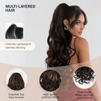 24 Inch Ponytail Extension, Layered Ponytail Extensions for Women, Soft Wavy Claw Clip in Ponytail Extension, Natural Synthetic Hair Pieces for Women (Color: Dark Brown with Honey Blonde Highlights)
