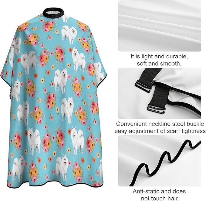 Extra Long Professional Salon Cape, Samoyed Dogs Floral Dog Dyeing Salon Apron Haircut Cloth Wrap Protector for Hair Cutting