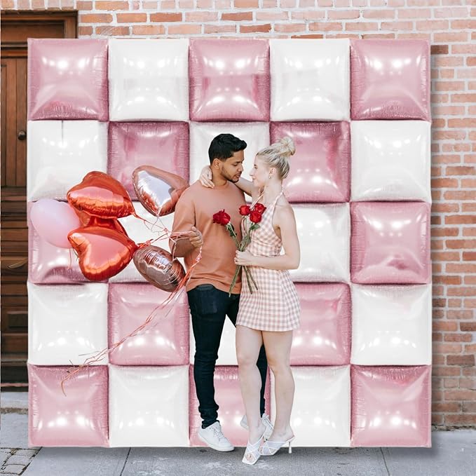 Pearl Pink and White Double Sided Square Foil Balloons Wall, 19 Inches Chrome - Image 5