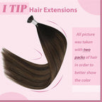 YoungSee I Tip Hair Extensions Human Hair Brown Itip Hair Extensions Balayage Dark Brown with Medium Brown I tip Hair Extension 16 Inch Ombre Cold Fusion Hair Extension Invisible for Daily 50g 80s