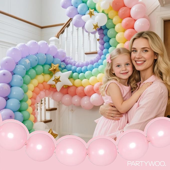 PartyWoo Pastel Linking Balloons 100pcs 12 Inch Rainbow Link Balloons | - Image 2