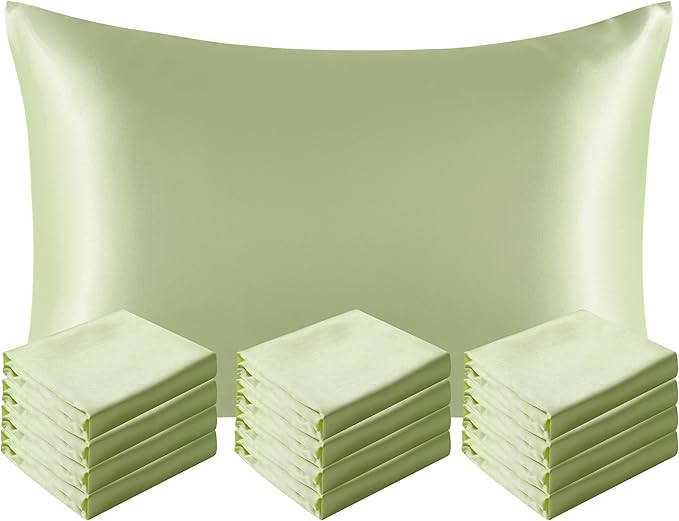 NTBAY 12 Pack Satin King Pillowcases for Hair and Skin, Luxurious and Silky Pillow Cases with Envelope Closure, 20 x 36 Inches, Sage Green