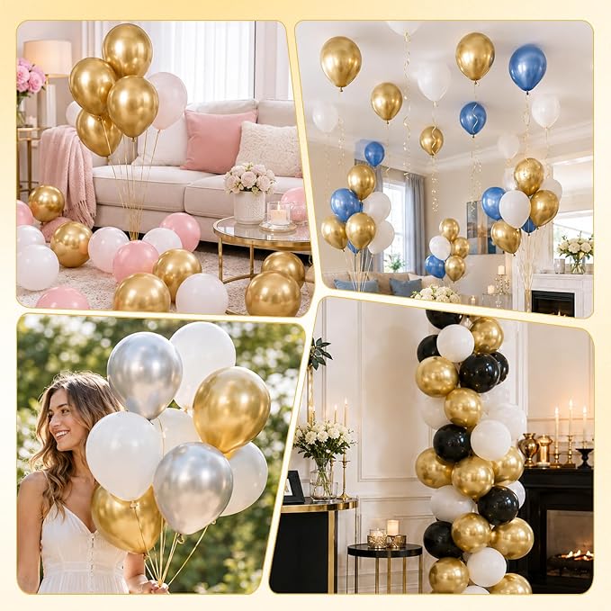 Metallic Gold Balloons, 12 Inch Chrome Gold Latex Party Balloons | 30 Pack Gold - Image 6