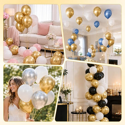 Metallic Gold Balloons, 12 Inch Chrome Gold Latex Party Balloons | 30 Pack Gold - Image 6