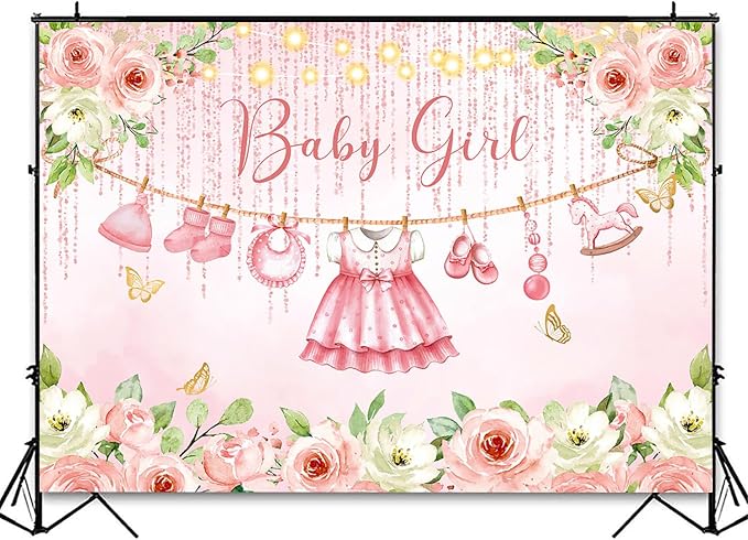 InMemory Baby Girl Baby Shower Backdrop Pink Floral Baby Shower Decorations - Image 3