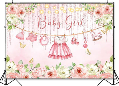 InMemory Girl Baby Shower Backdrop Pink Floral Baby Shower Decorations - Image 3